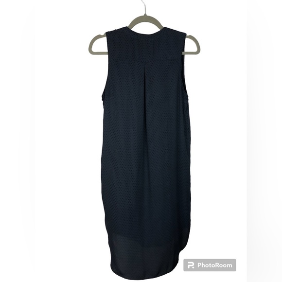 H&M Dress Small Stand Up Collar Sleeveless V Neck Lined Shirt Tail Hem NavyBlack - Picture 2 of 9